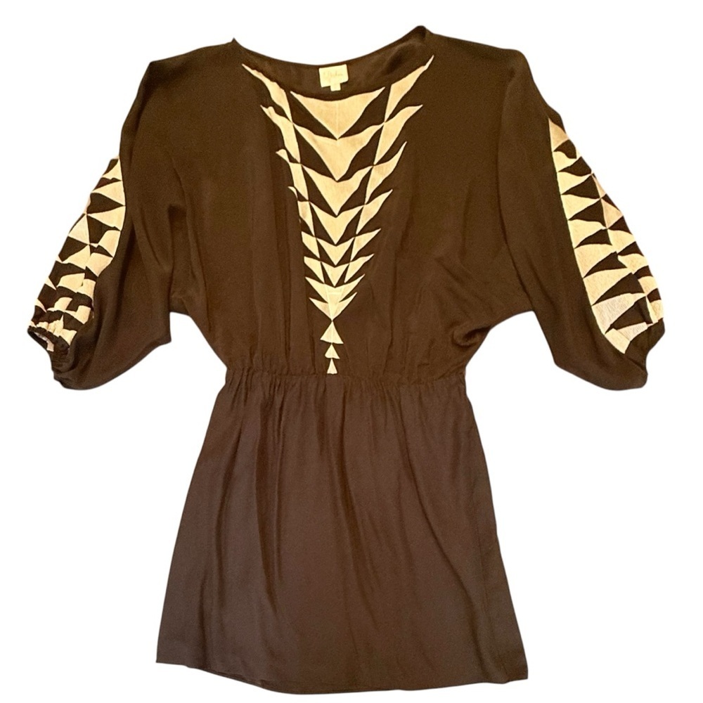 Parker Black/White Long Sleeve Blouson Silk Mini Dress Size XS MSRP $245